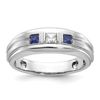 14kw IBGoodman Men's Satin/Grooved Dia & Cr. Sapphire 3-Stone Ring-B52049