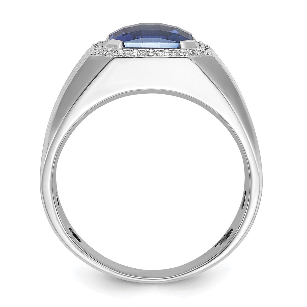 14k White Gold IBGoodman Men's Created Sapphire and 1/3 carat Diamond Complete Ring-B52058-4WCS/AA
