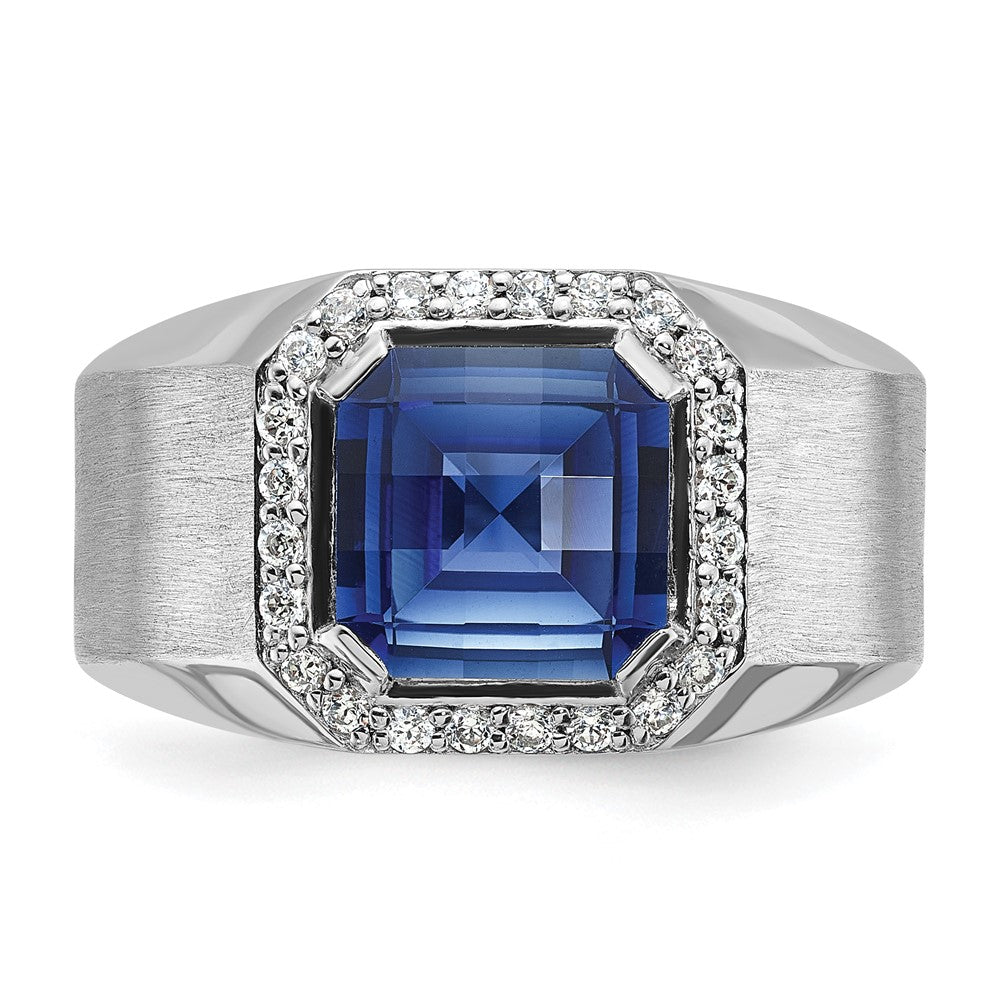 14k White Gold IBGoodman Men's Created Sapphire and 1/3 carat Diamond Complete Ring-B52058-4WCS/AA