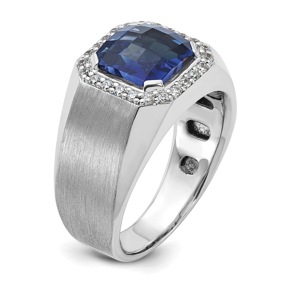 14k White Gold IBGoodman Men's Created Sapphire and 1/3 carat Diamond Complete Ring-B52058-4WCS/AA