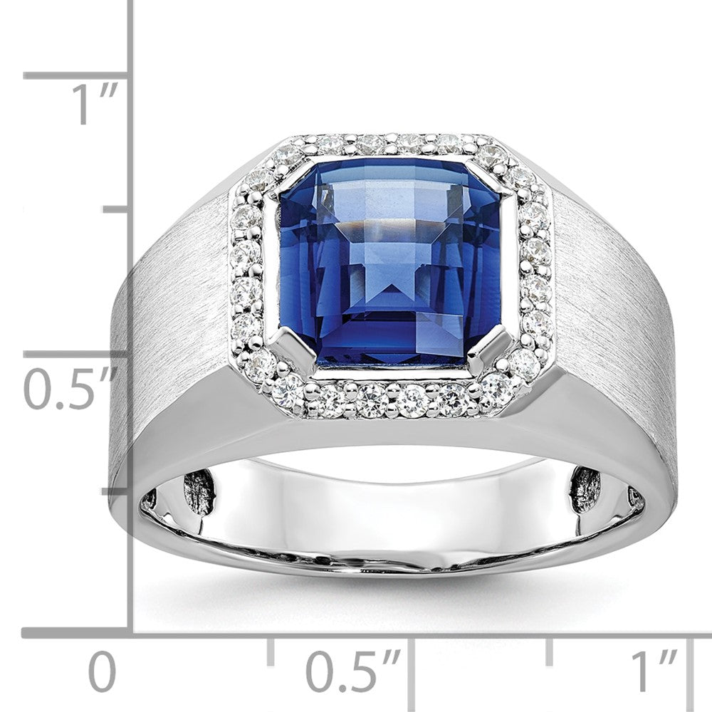 14k White Gold IBGoodman Men's Created Sapphire and 1/3 carat Diamond Complete Ring-B52058-4WCS/AA