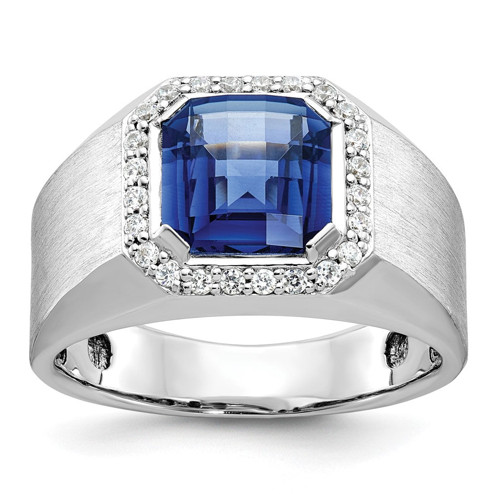 14k White Gold IBGoodman Men's Created Sapphire and 1/3 carat Diamond Complete Ring-B52058-4WCS/AA