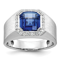 14k White Gold IBGoodman Men's Created Sapphire and 1/3 carat Diamond Complete Ring-B52058-4WCS/AA