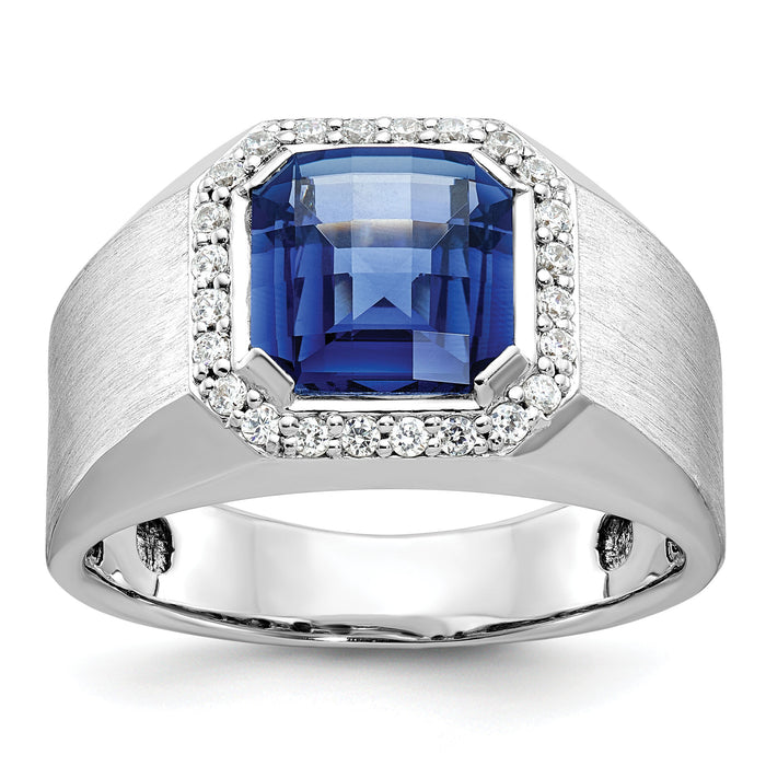 14k White Gold IBGoodman Men's Cr. Sapphire and Diamond Complete Ring-B52058