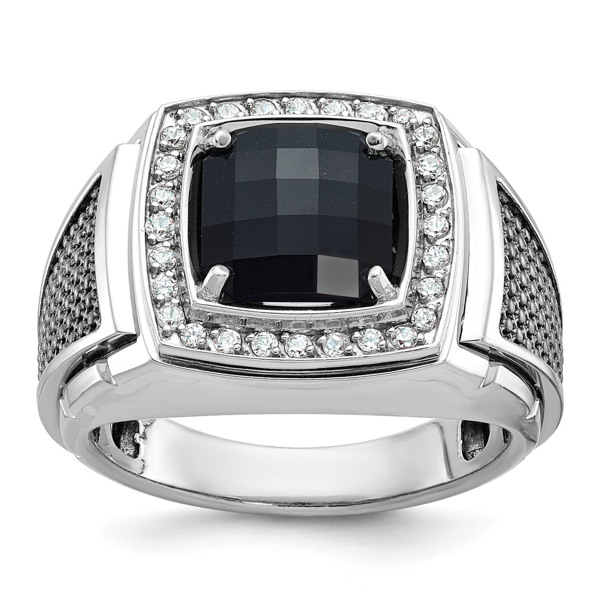 10k White Gold IBGoodman Men's Black Rhodium Onyx and Diamond Complete Ring-B52070