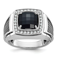 10k White Gold IBGoodman Men's Black Rhodium Onyx and Diamond Complete Ring-B52070
