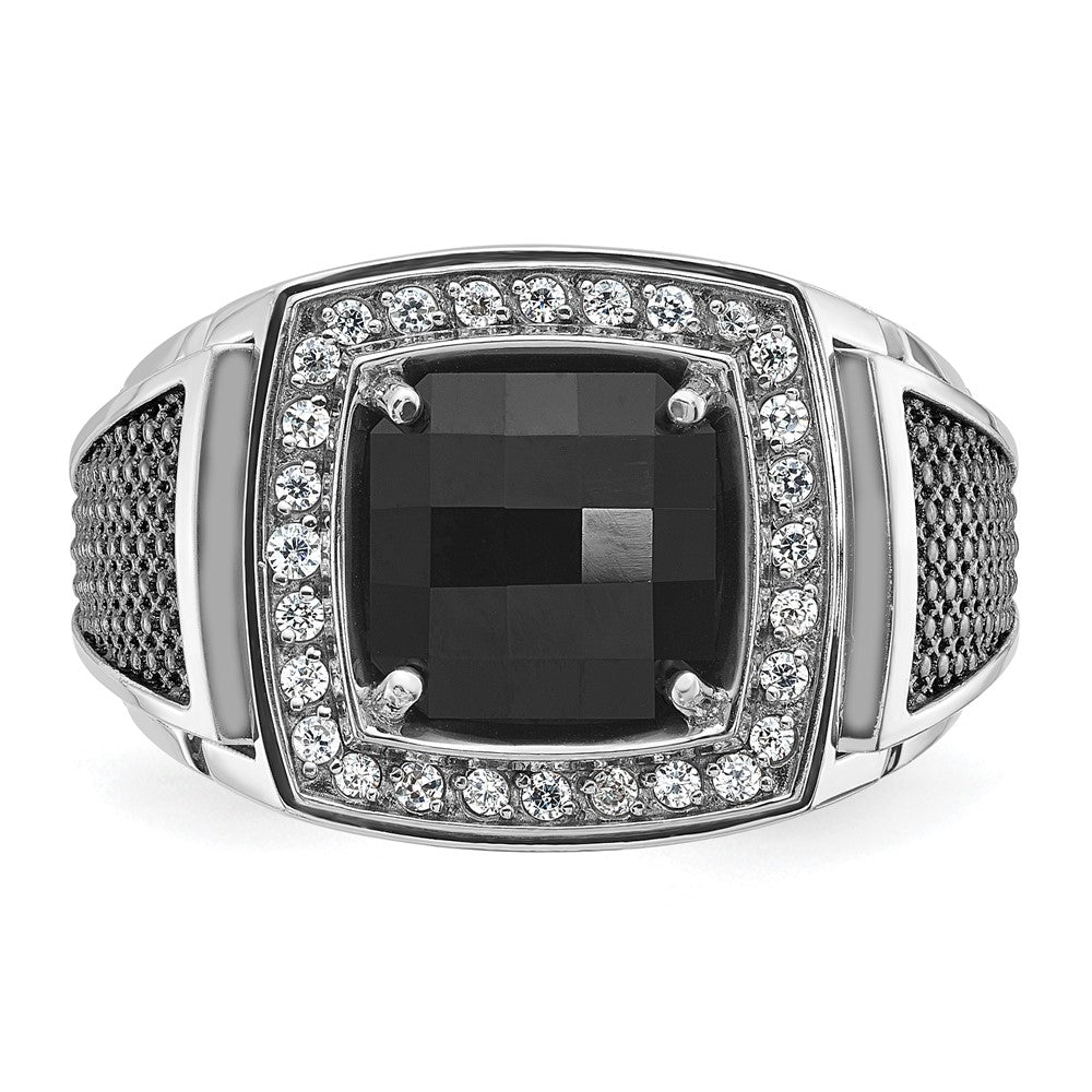 14k White Gold with Black Rhodium IBGoodman Men's Onyx and 1/4 carat Diamond Complete Ring-B52070-4WOX/AA