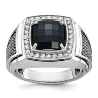 14k White Gold with Black Rhodium IBGoodman Men's Onyx and 1/4 carat Diamond Complete Ring-B52070-4WOX/AA