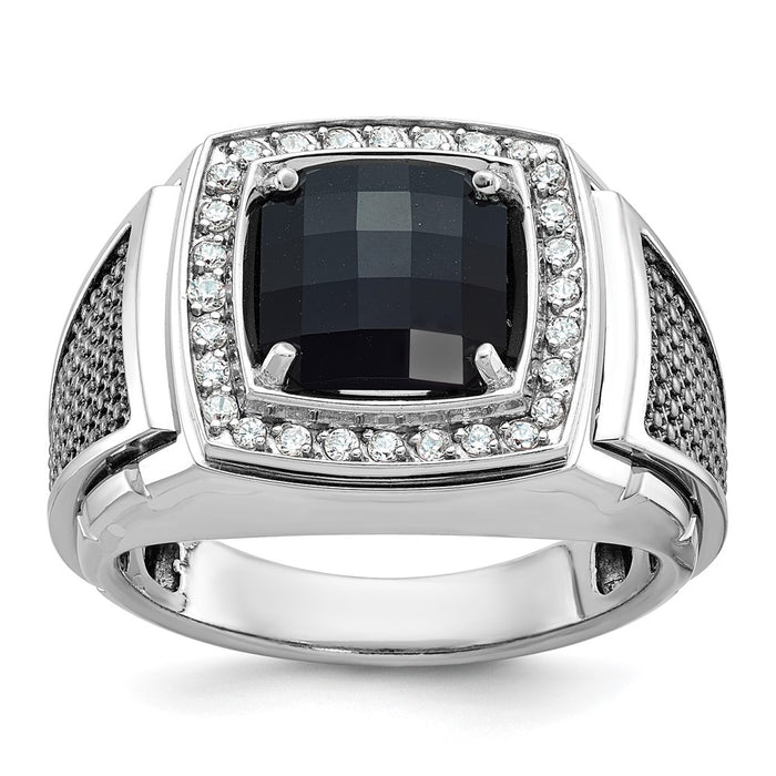 14k White Gold with Black Rhodium IBGoodman Men's Onyx and 1/4 carat Diamond Complete Ring-B52070-4WOX/AA