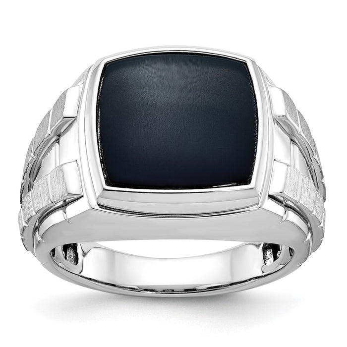 14k White Gold IBGoodman Men's Polished and Satin Onyx Complete Ring-B52074-4WOX