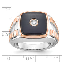 14k Two-tone White/Rose IBGoodman Men's Onyx and 1/10 carat Diamond Complete Ring-B52075-4WROX/AA