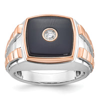 14k Two-tone White/Rose IBGoodman Men's Onyx and 1/10 carat Diamond Complete Ring-B52075-4WROX/AA