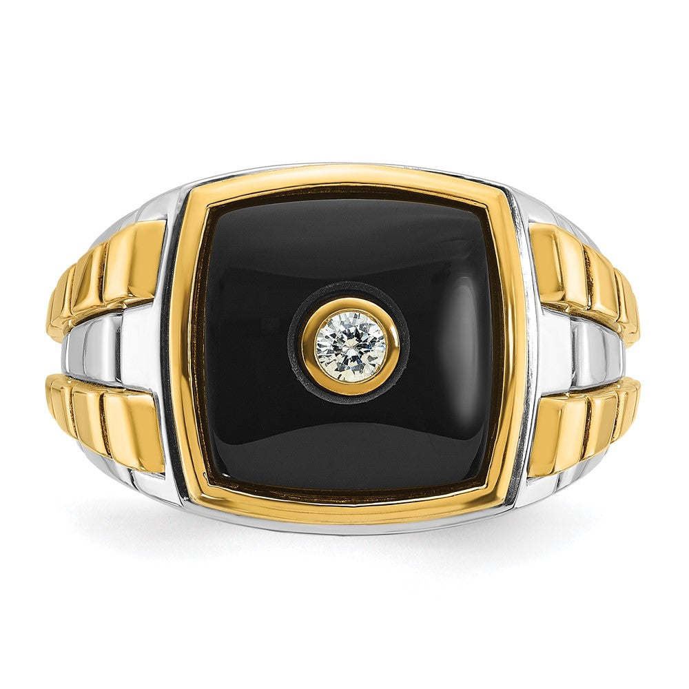 14k Two-tone IBGoodman Men's Onyx and 1/10 carat Diamond Complete Ring-B52075-4WYOX/AA