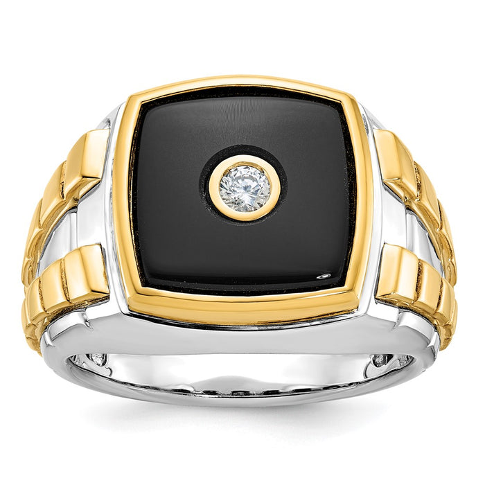 14k Two-tone IBGoodman Men's Onyx and 1/10 carat Diamond Complete Ring-B52075-4WYOX/AA