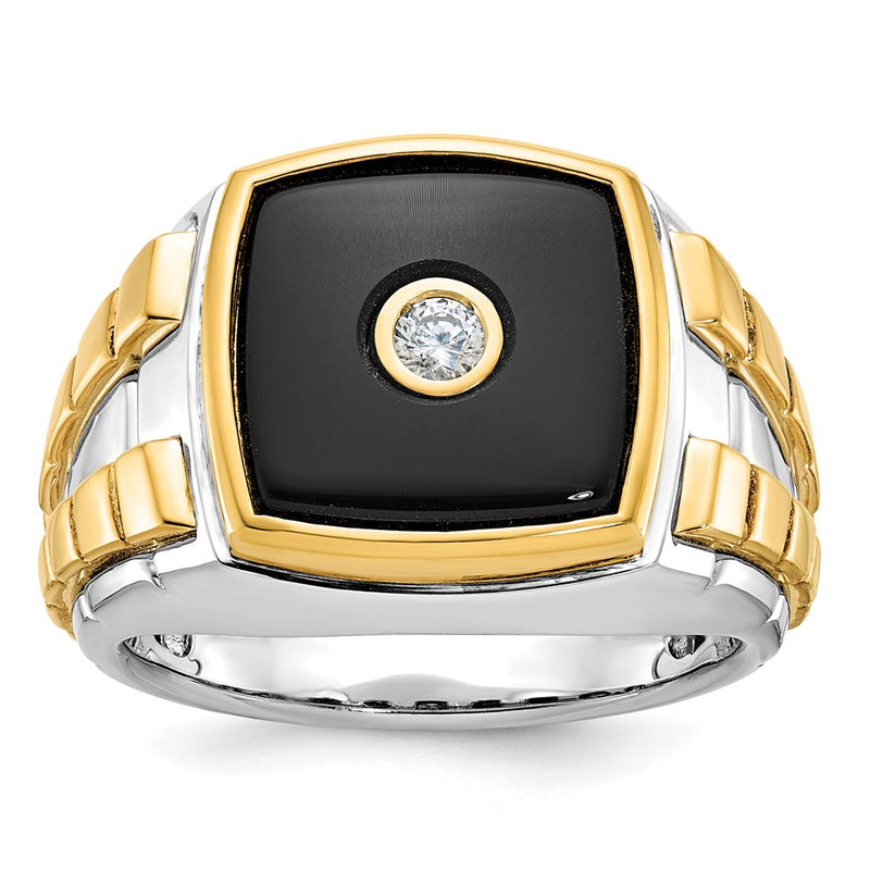 14k Two-tone IBGoodman Men's Onyx and 1/10 carat Diamond Complete Ring-B52075-4WYOX/AA