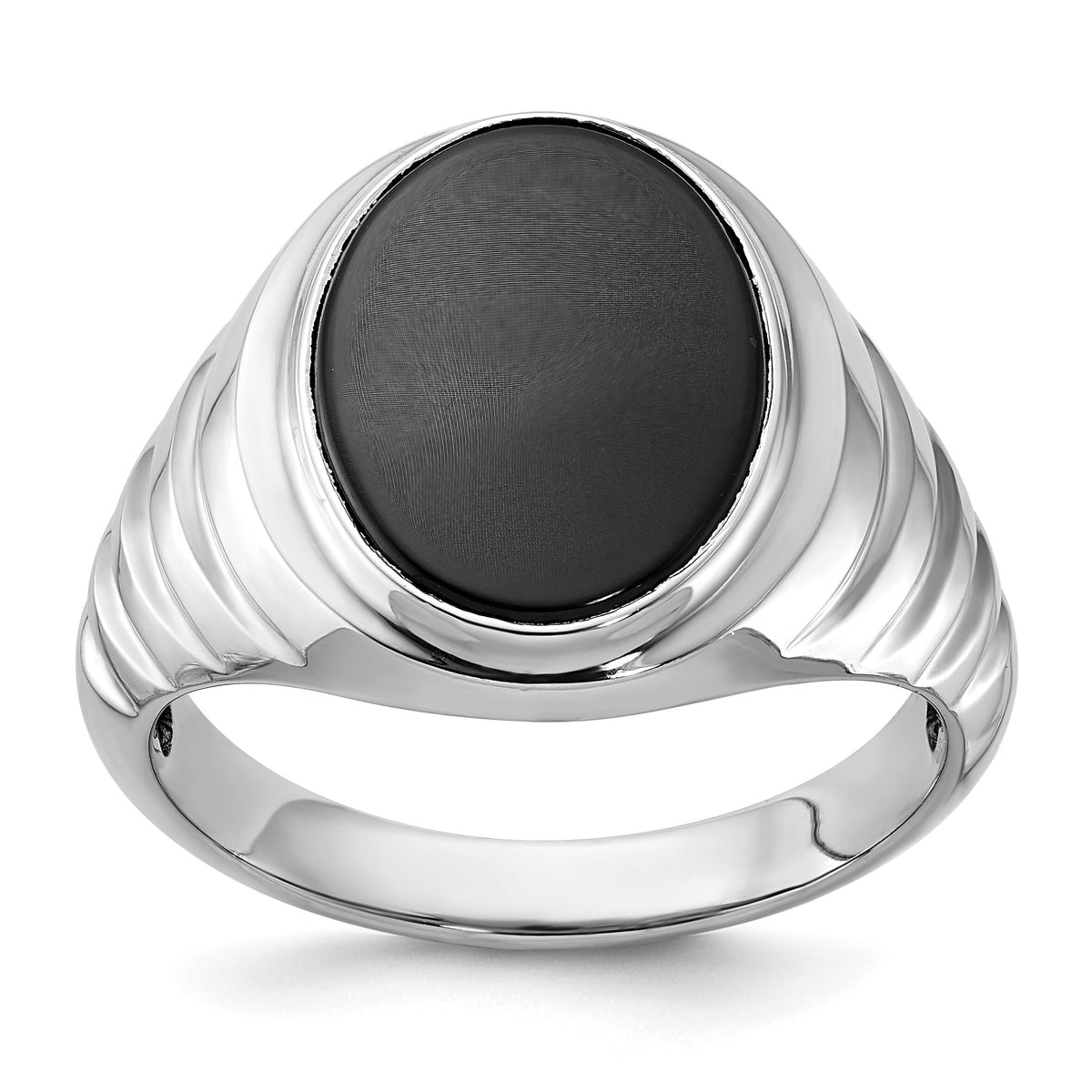 14k White Gold IBGoodman Men's Oval Onyx Complete Ring-B52100