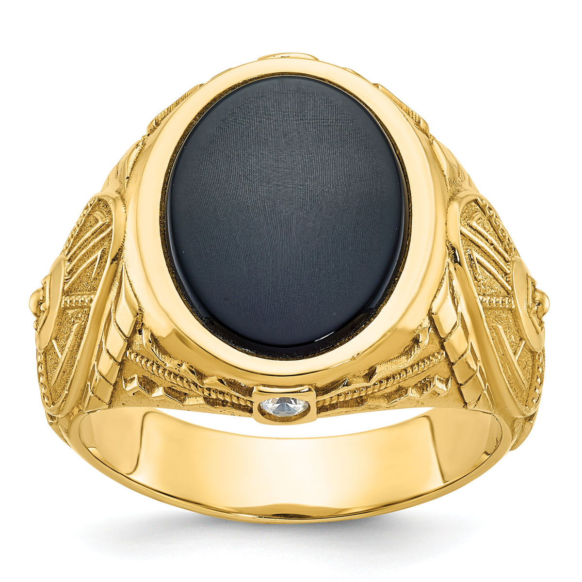 10k IBGoodman Men's Onyx and Diamond Complete Ring-B52103