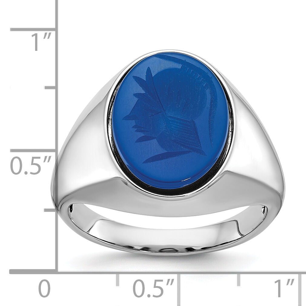 14k White Gold IBGoodman Men's Blue Agate Intaglio Complete Ring-B52128