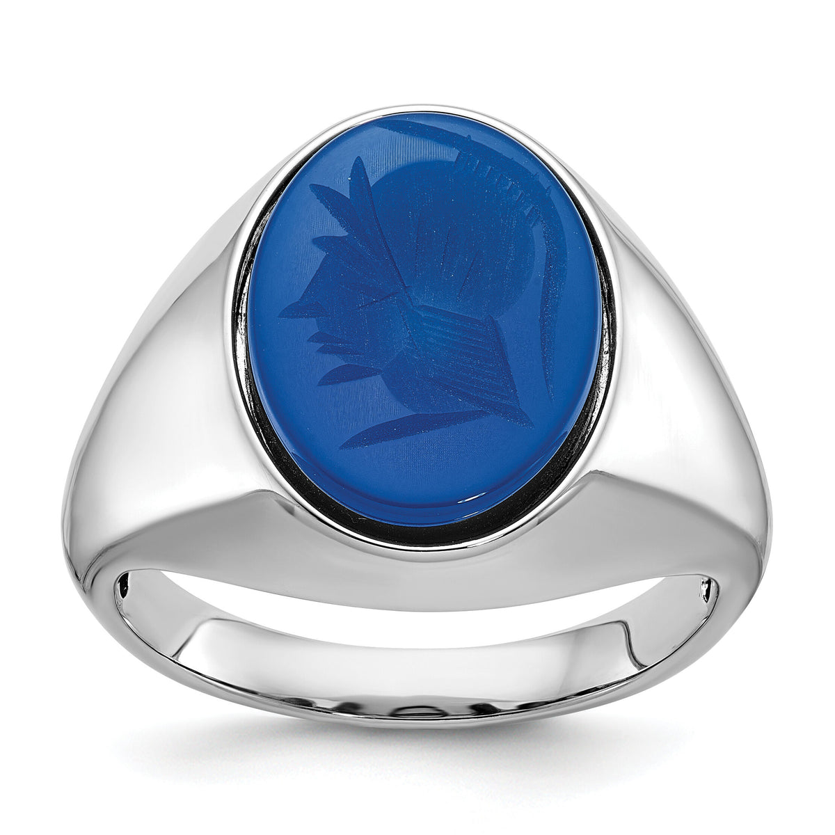 14k White Gold IBGoodman Men's Blue Agate Intaglio Complete Ring-B52128