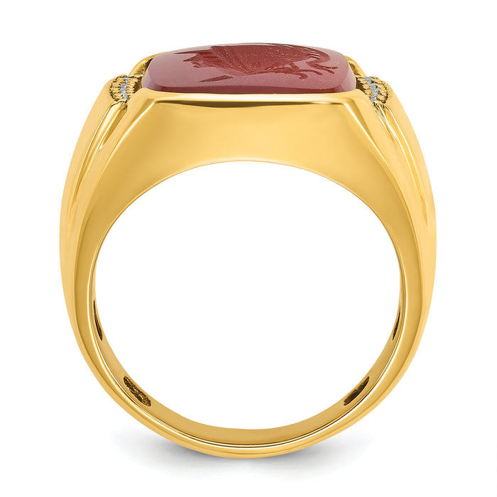 14k IBGoodman Men's Carnelian and Diamond Complete Ring-B52134