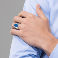 14k White Gold w/Blk Rhodium IBGoodman Blue Agate Complete Ring-B52143