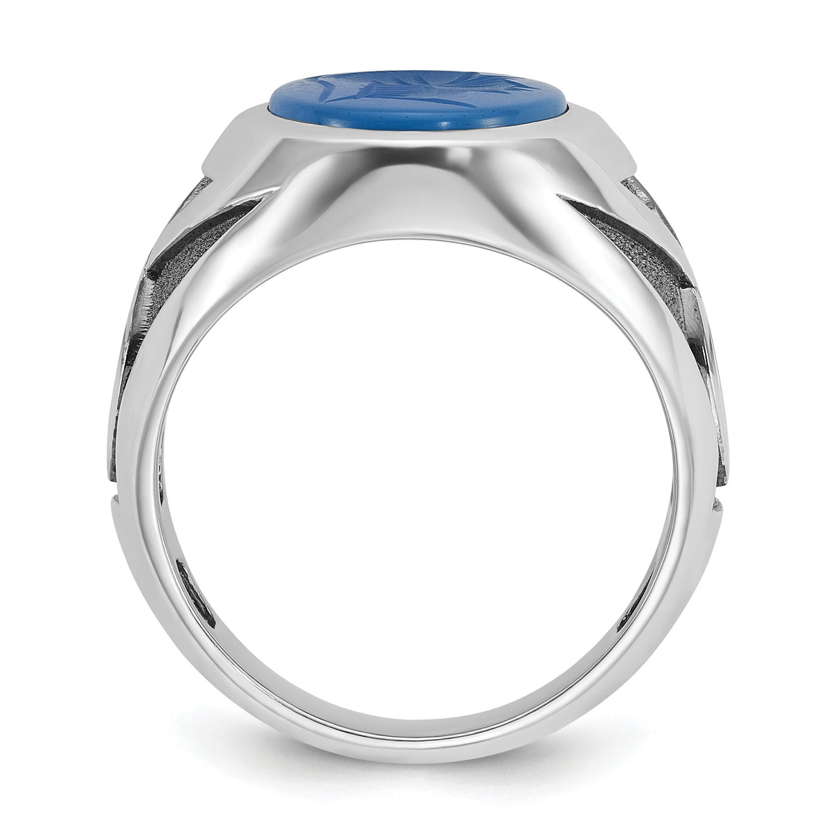 14k White Gold w/Blk Rhodium IBGoodman Blue Agate Complete Ring-B52143