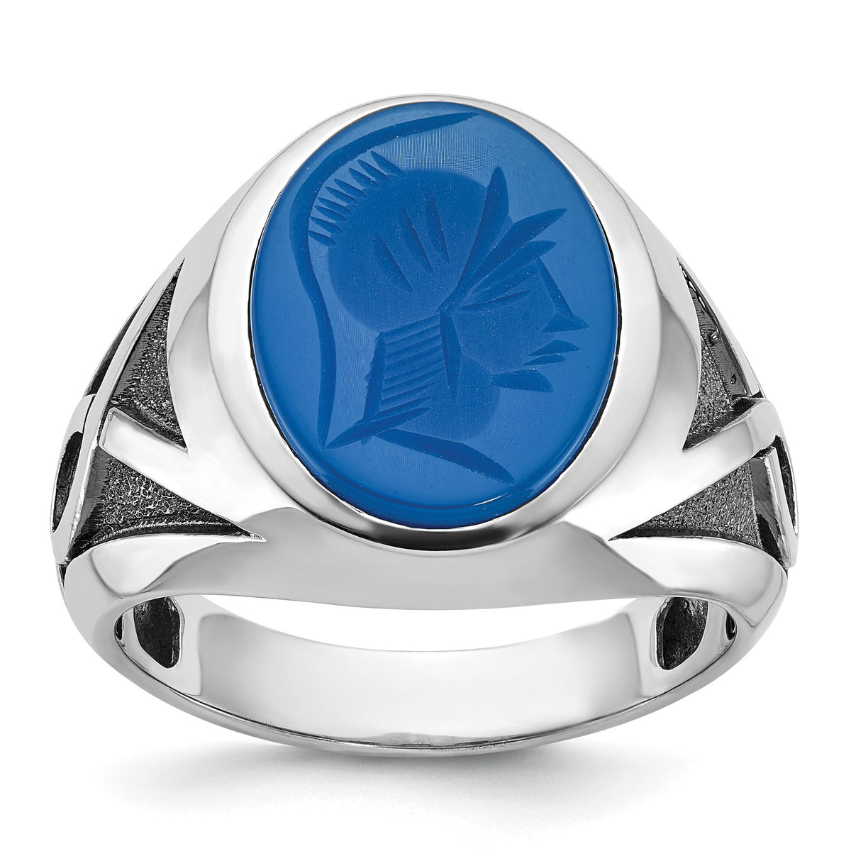 14k White Gold w/Blk Rhodium IBGoodman Blue Agate Complete Ring-B52143
