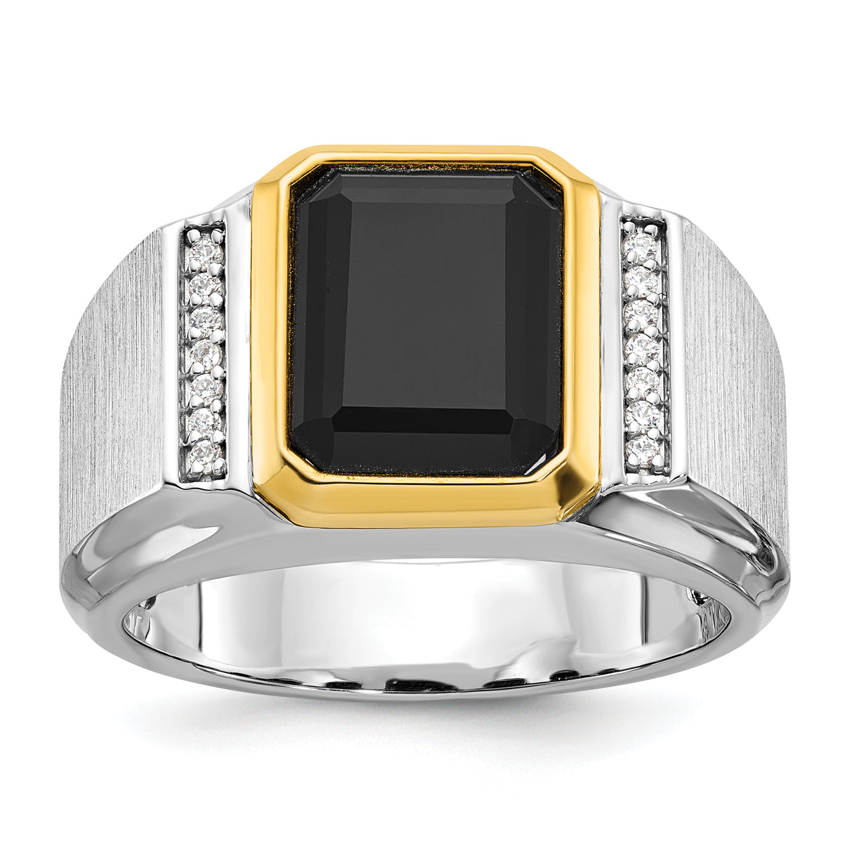 10k Two-tone IBGoodman Men's Polished and Satin Onyx Diamond Ring Mounting-B52162-0WY