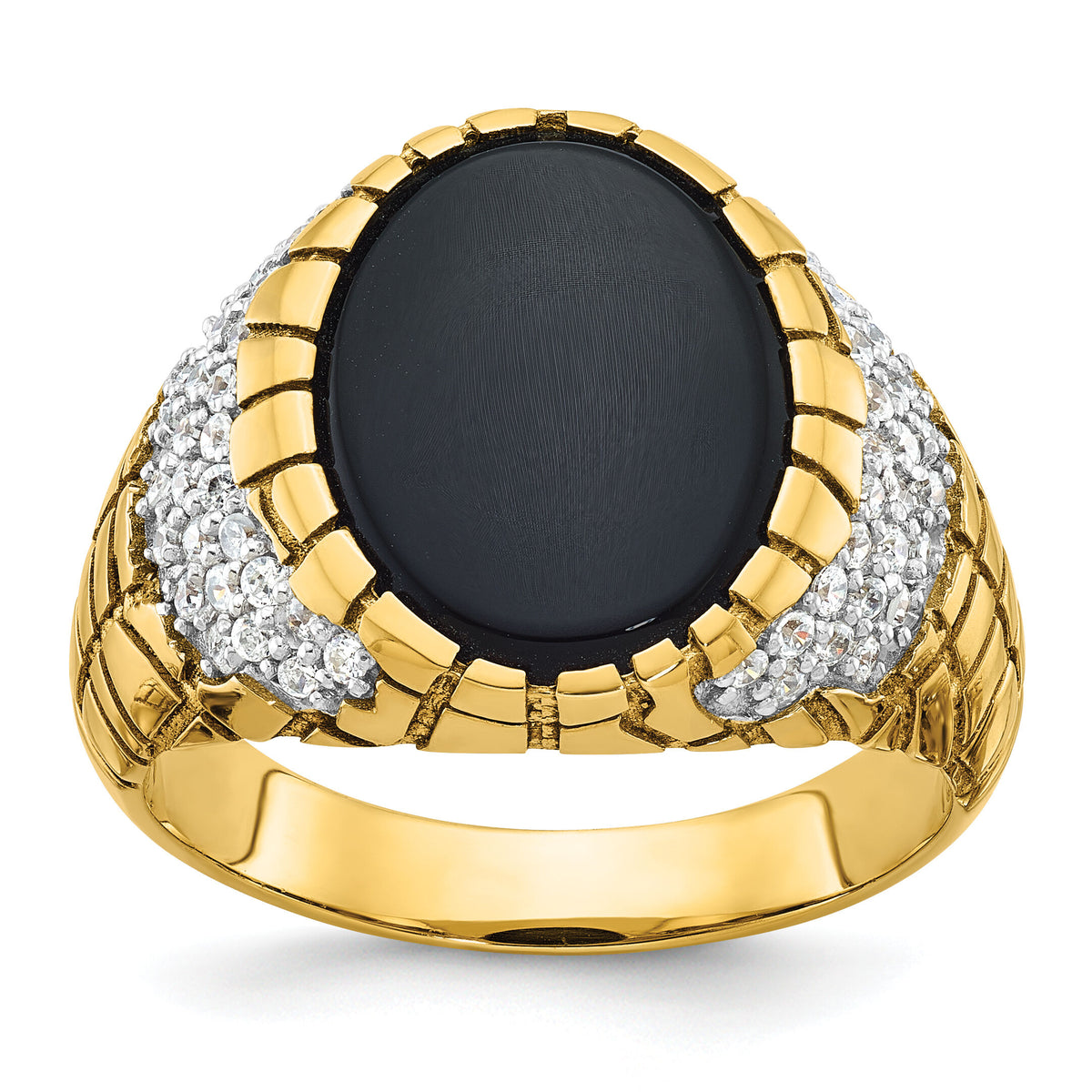 14k IBGoodman Men's Onyx and Diamond Nugget Complete Ring-B52164