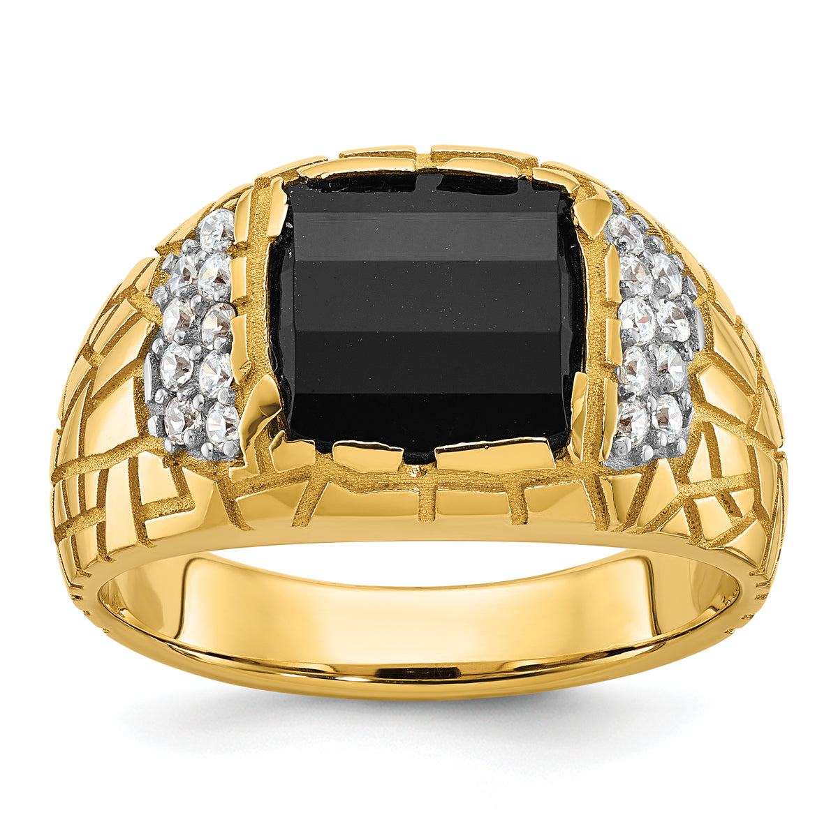 10k IBGoodman Men's Polished & Nugget Texture Gemstone Ring Mtg-B52165-0Y