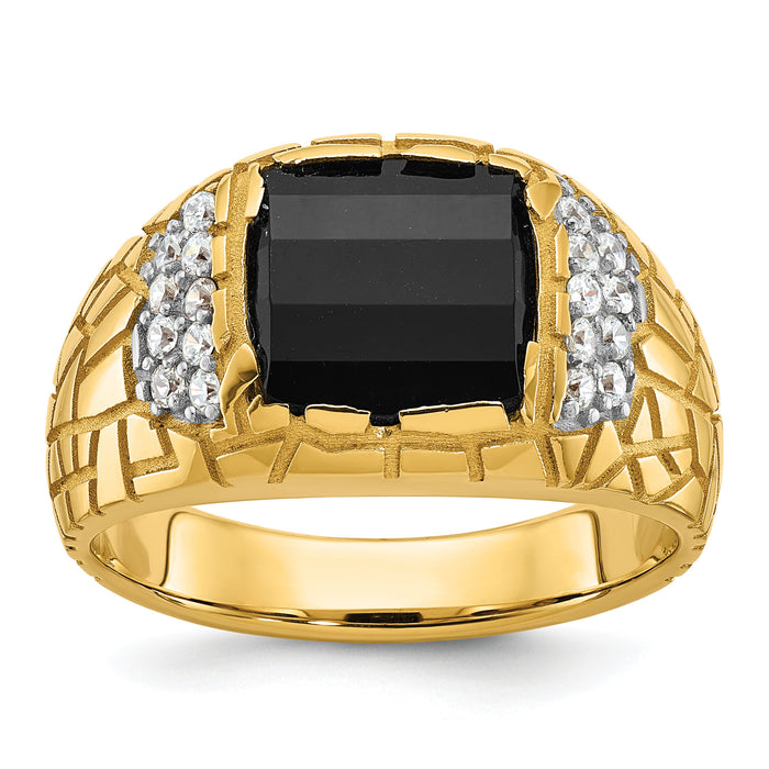 10k IBGoodman Men's Polished & Nugget Texture Gemstone Ring Mtg-B52165