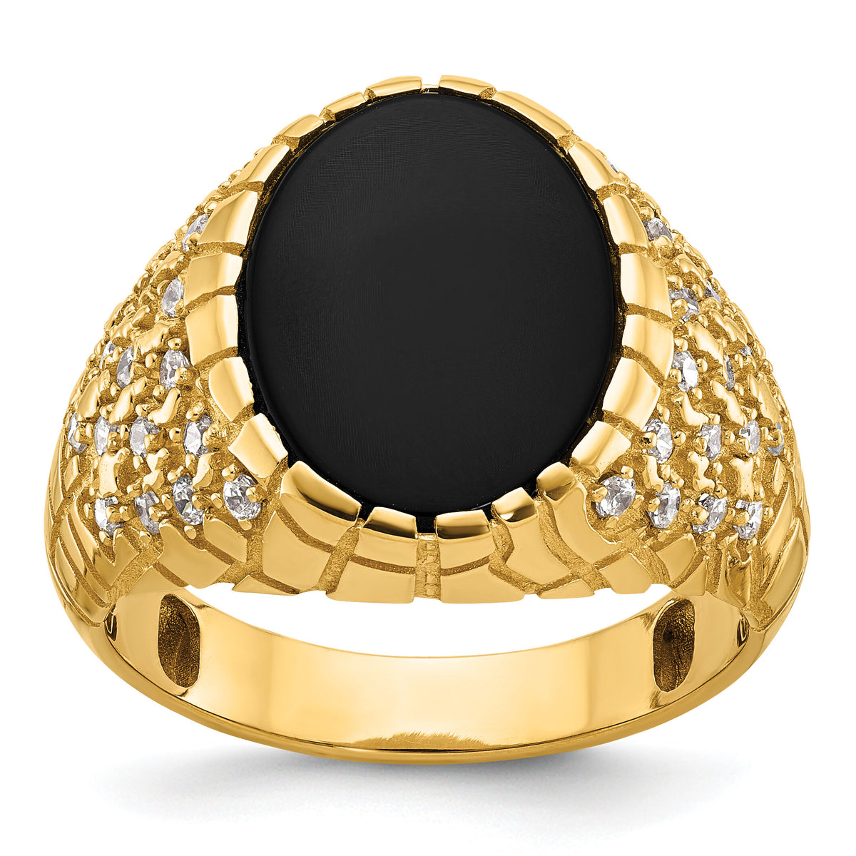 14k IBGoodman Men's Onyx and Diamond Nugget Complete Ring-B52169