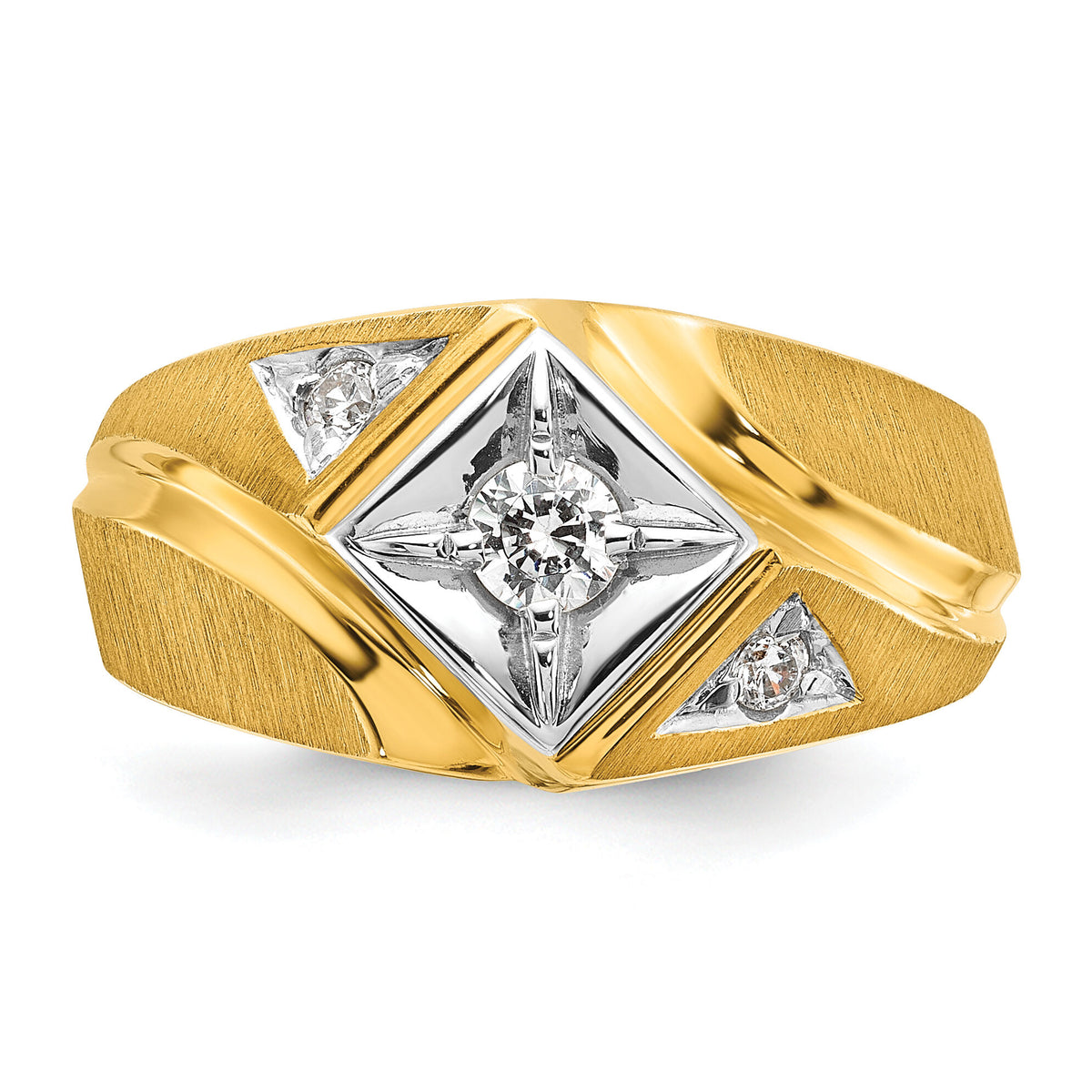 14k Two-Tone IBGoodman Men's Satin Diamond Complete Ring-B55223