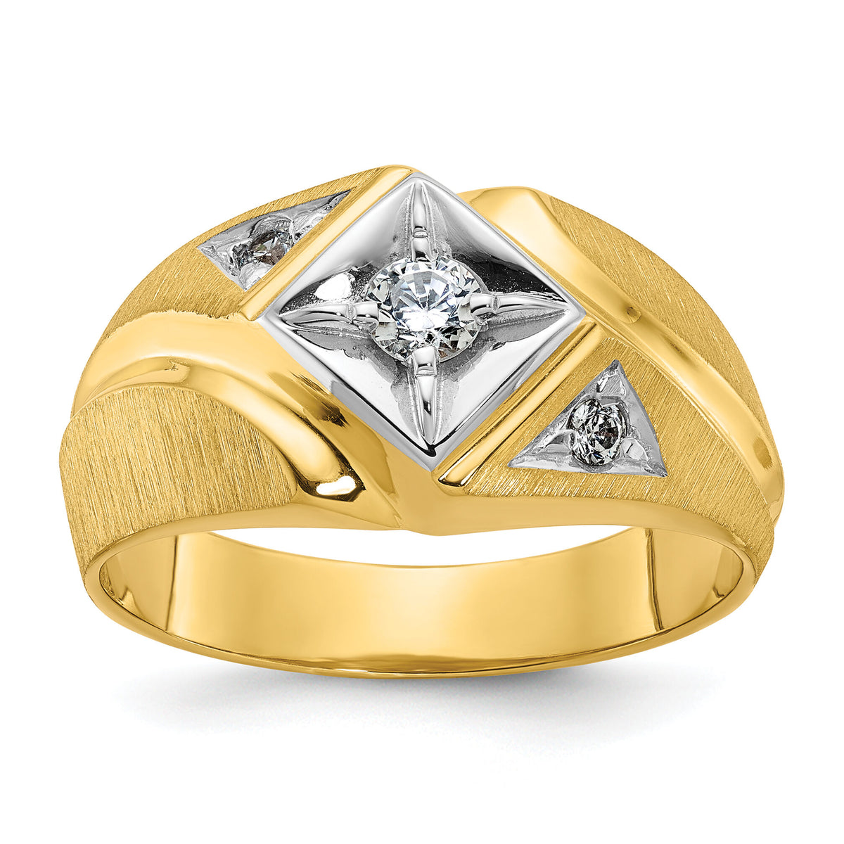 14k Two-Tone IBGoodman Men's Satin Diamond Complete Ring-B55223