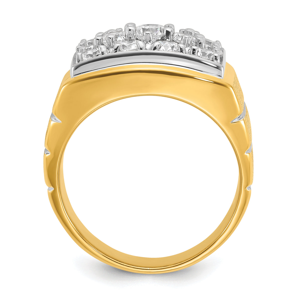 14k w/ White Rhodium Polished Satin & Grooved Men's Cluster Ring Mounting-B55254