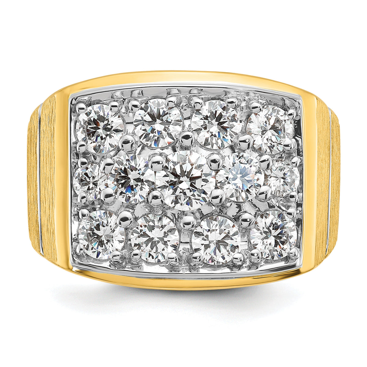 14k w/ White Rhodium Polished Satin & Grooved Men's Cluster Ring Mounting-B55254
