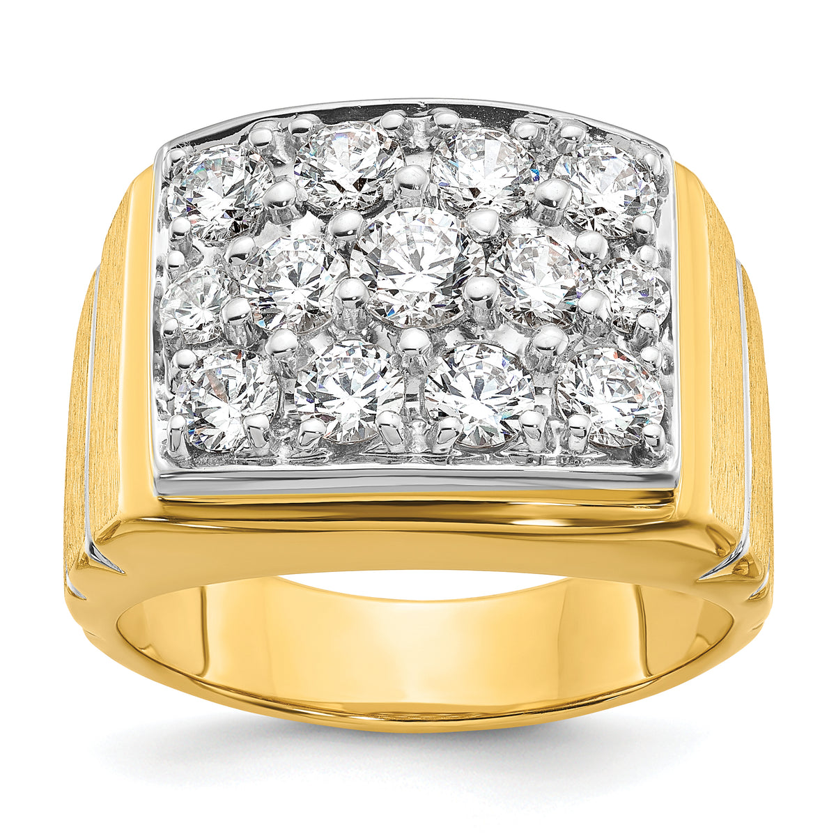 14k w/ White Rhodium Polished Satin & Grooved Men's Cluster Ring Mounting-B55254-4YW