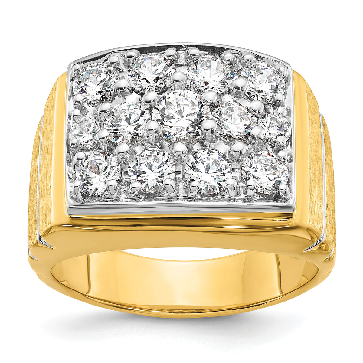 14k w/ White Rhodium Polished Satin & Grooved Men's Cluster Ring Mounting-B55254