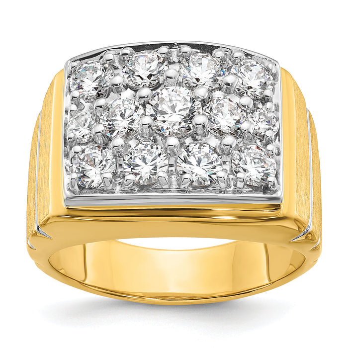 14k w/ White Rhodium Polished Satin & Grooved Men's Cluster Ring Mounting-B55254