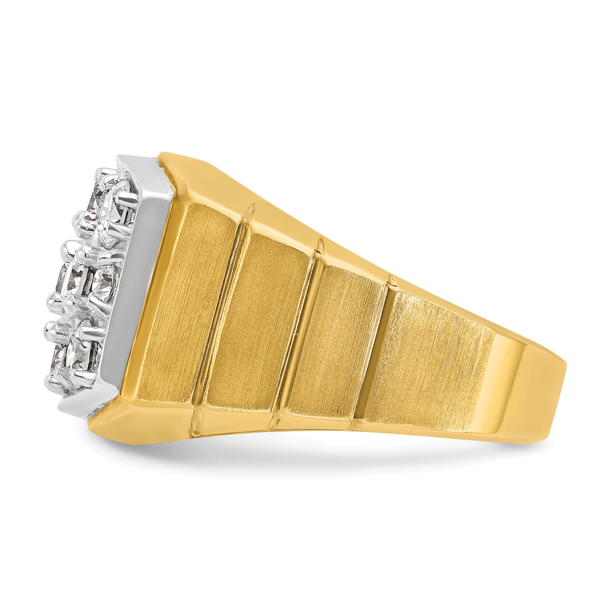 14ktt IBGoodman Men's Polished Satin & Grooved Cluster Diamond Ring-B55256
