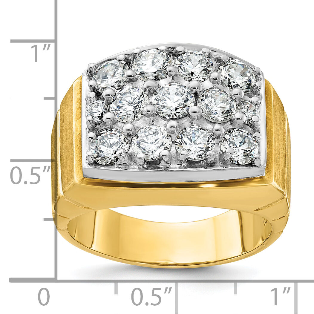 14ktt IBGoodman Men's Polished Satin & Grooved Cluster Diamond Ring-B55256