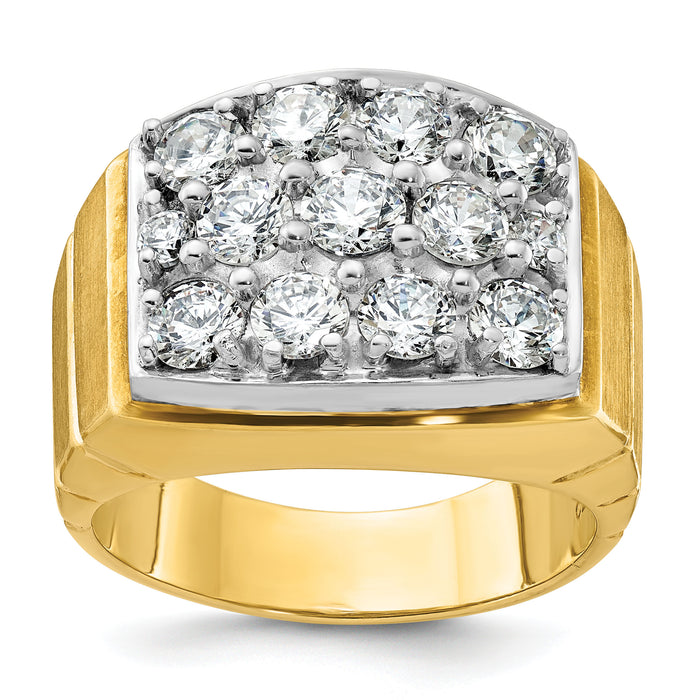 14ktt IBGoodman Men's Polished Satin & Grooved Cluster Diamond Ring-B55256