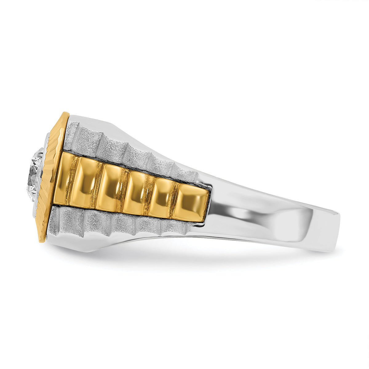 10k Two-tone IBGoodman Men's Polished Satin & Textured Diamond Ring-B56392