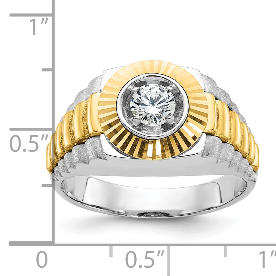 10k Two-tone IBGoodman Men's Polished Satin & Textured Diamond Ring-B56392