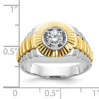10k Two-tone IBGoodman Men's Polished Satin & Textured Diamond Ring-B56392