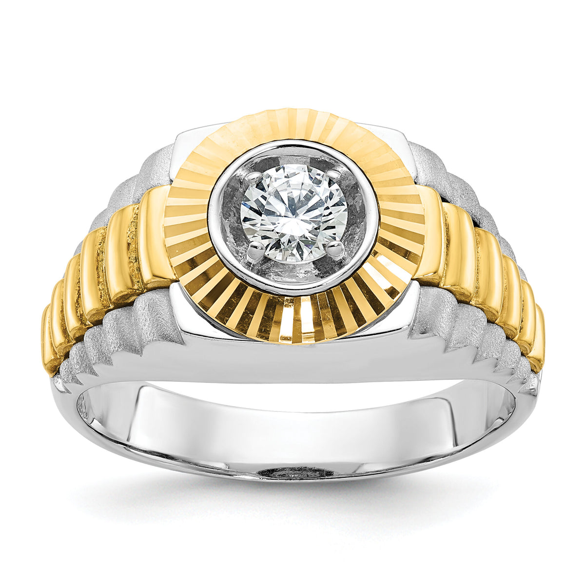 10k Two-tone IBGoodman Men's Polished Satin & Textured Diamond Ring-B56392