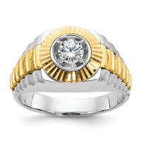 10k Two-tone IBGoodman Men's Polished Satin & Textured Diamond Ring-B56392