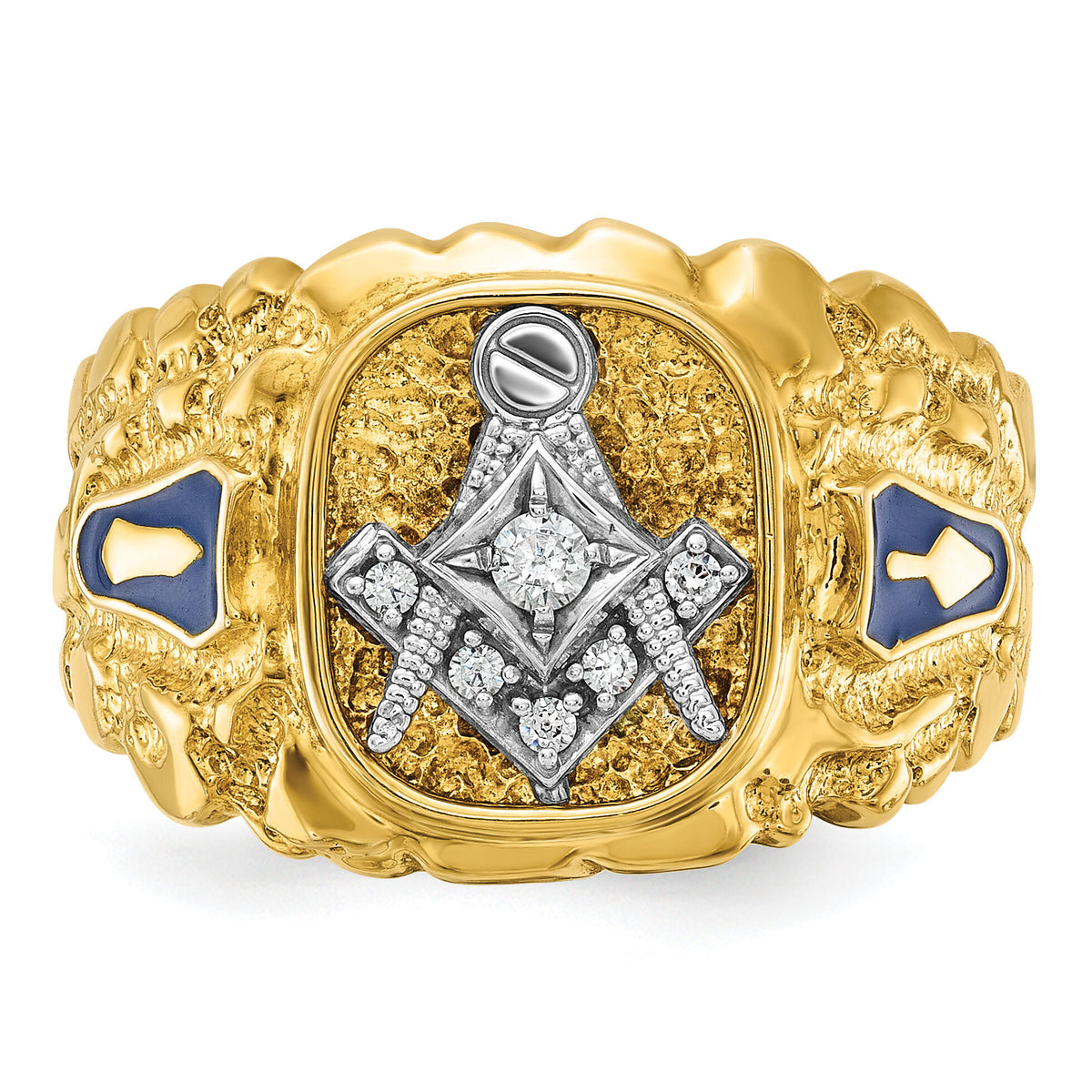 10ktt IBGoodman Men's Nugget Texture Blue Lodge Masonic Ring Mtg-B56456