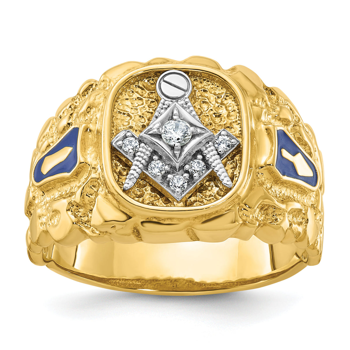 10ktt IBGoodman Men's Nugget Texture Blue Lodge Masonic Ring Mtg-B56456