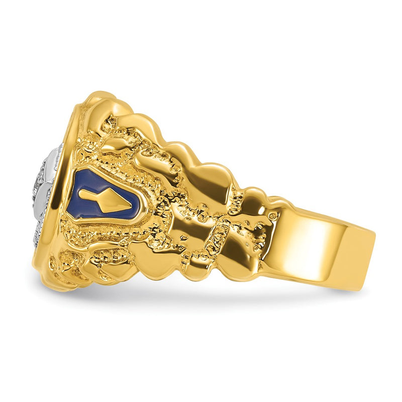 IBGoodman 14k Two-tone Men's Polished and Nugget Textured Diamond Blue Lodge Master Masonic Ring-B56456-4YWAA